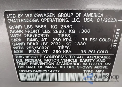 2023 Volkswagen Atlas Cross Sport 2.0T Se W/Technology z USA, uszkodzony, nr VIN 1V2KC2CA3PC214777